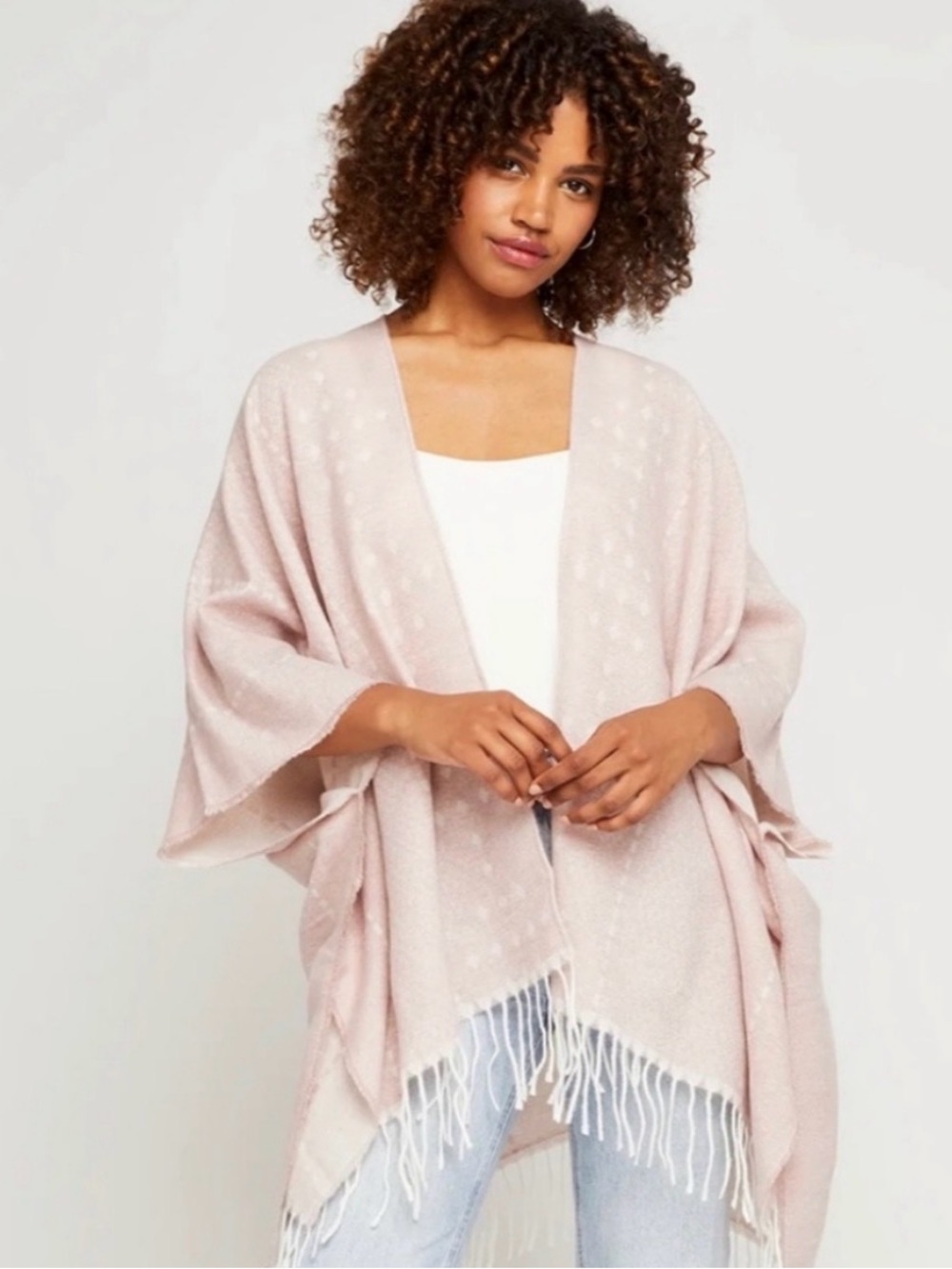 Blush Pink Fringe Poncho Cardigan Wrap